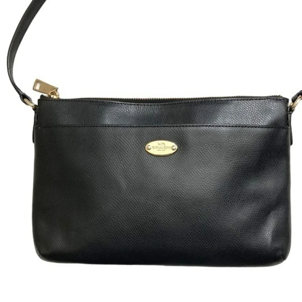 Coach black grained leather file crossbody bag